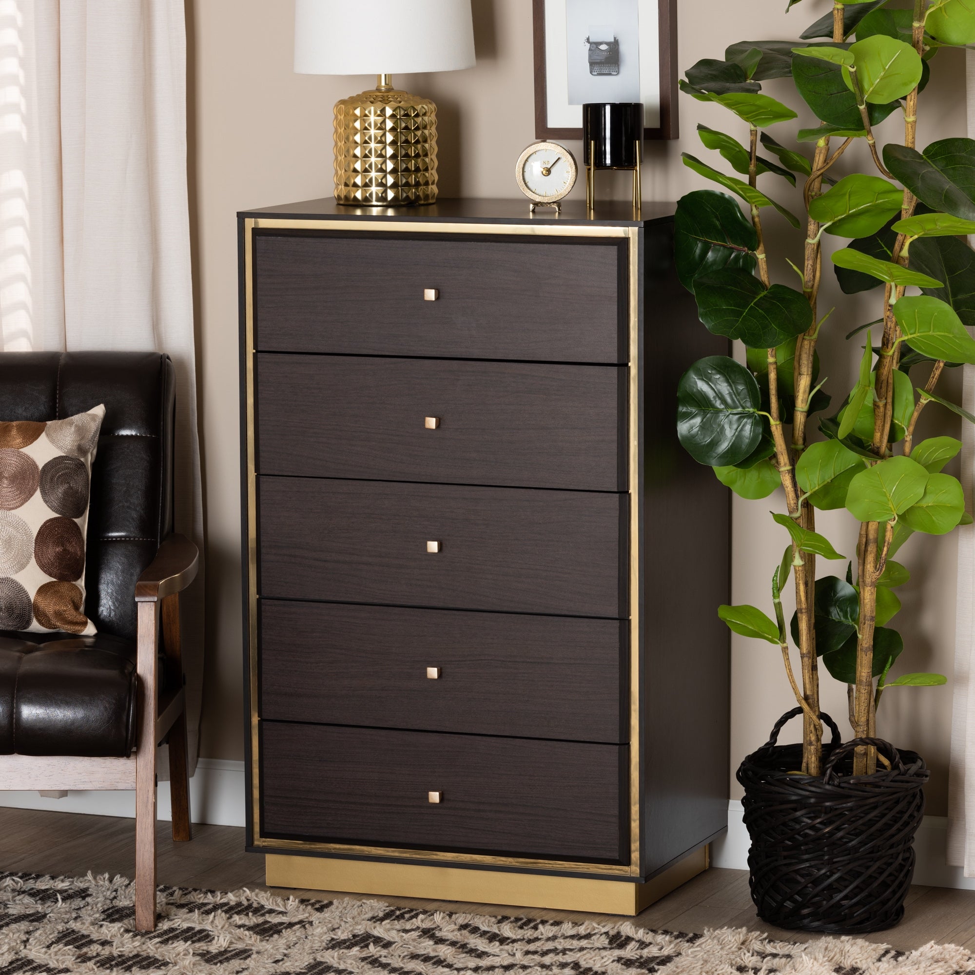 Cormac Transitional Wood/ Metal 5-Drawer Storage Chest-Brown - - 35570214 - Mycitystee