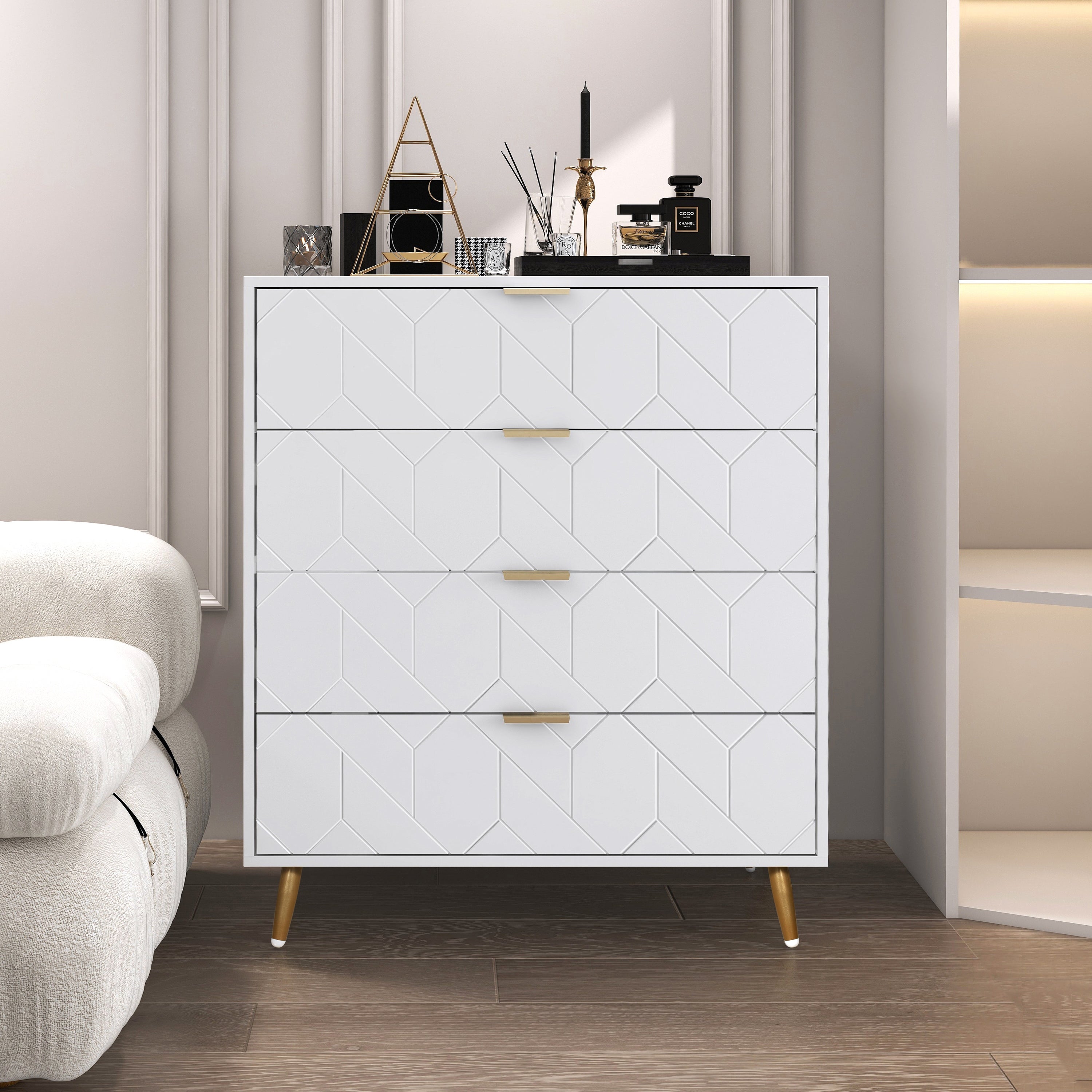 Mordern 4 Drawer Dresser， Drawer Chest， Storage Cabinet w/Metal Leg - - 37834524 - Mycitystee