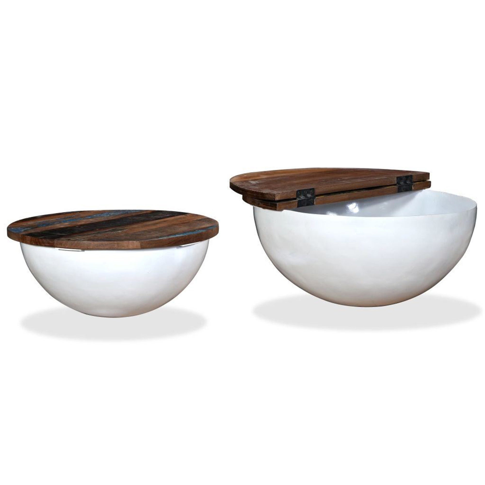 2 Piece Coffee Table Set with Storage， Solid Reclaimed Wood Bowl Shape - Mycitystee