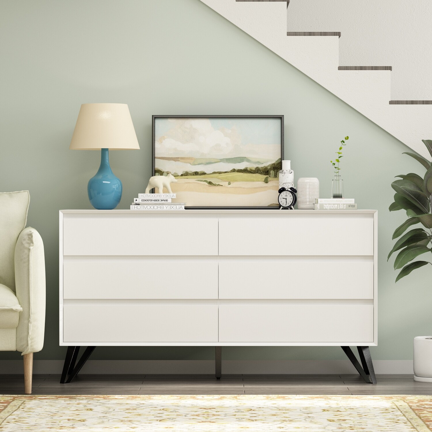 Timechee 6 Drawer 54'' Double Dresser With Metal Legs Beveled Drawer - - 36394262 - Mycitystee