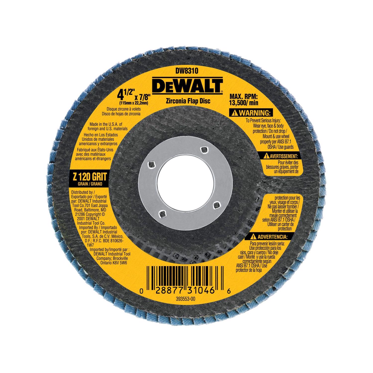 DeWalt 4-1/2 in. D X 7/8 in. Zirconia Flap Disc 120 Grit 1 pk - Mycitystee