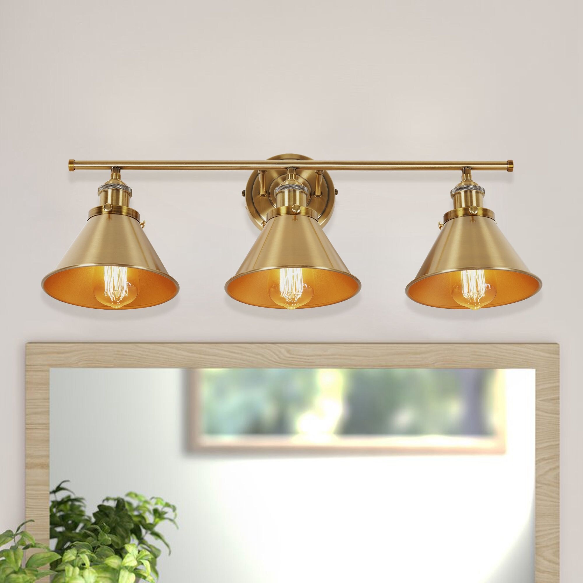 Modern 3-Light Bushed Brass Bathroom Vanity Sconce - 25.59-in W x 7.87-in H - Mycitystee