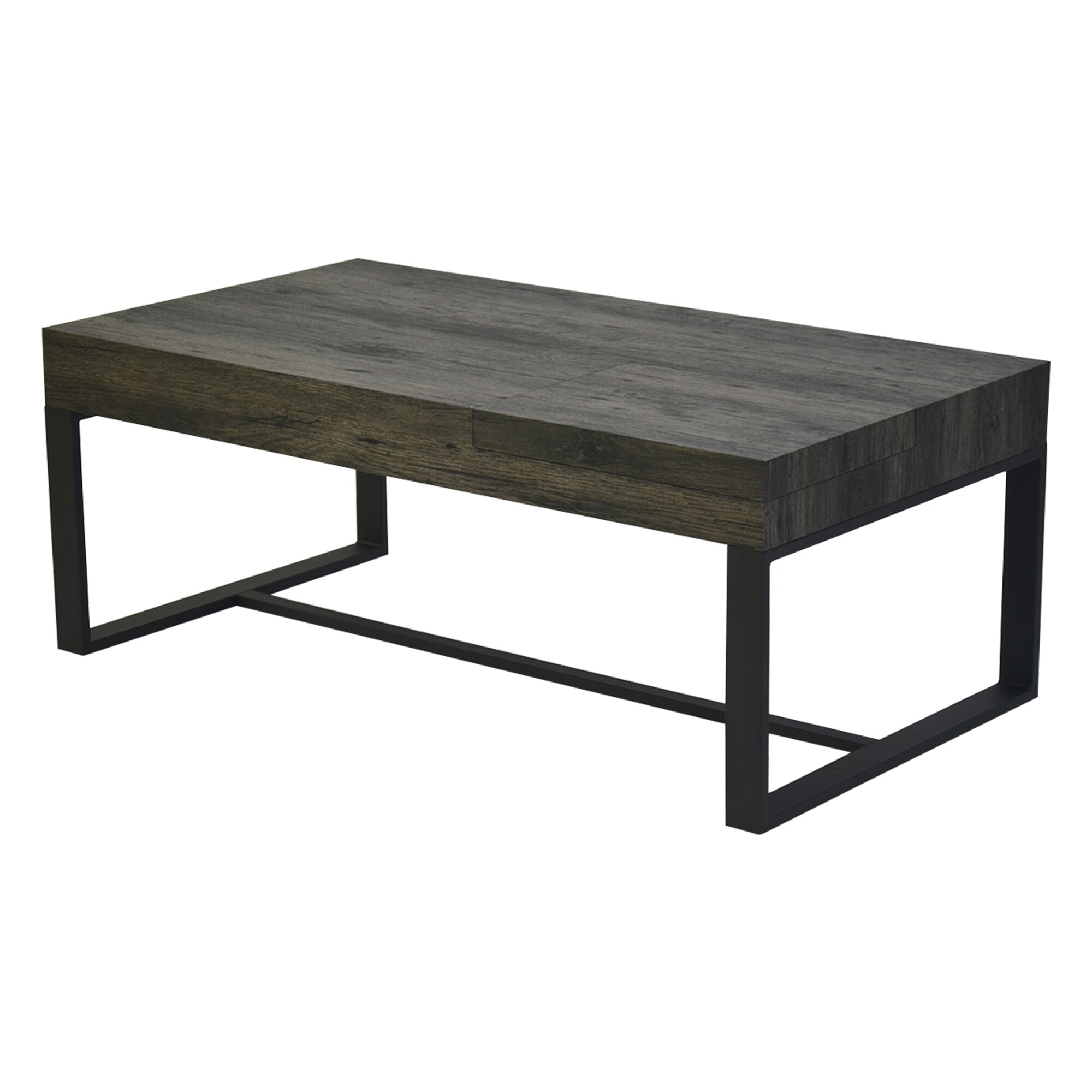 Rectangular Wooden Coffee Table with Hidden Storage and Metal Sled Base - Mycitystee