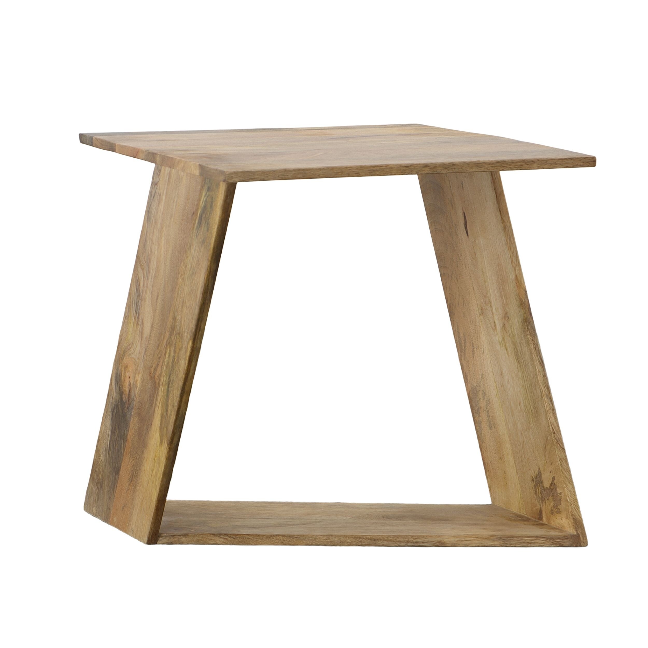 20 Inch Handcrafted Mango Wood Side End Table， with angled Panel Artisanal Base for Foyer， Den， Bedroom， or Living Room - Mycitystee