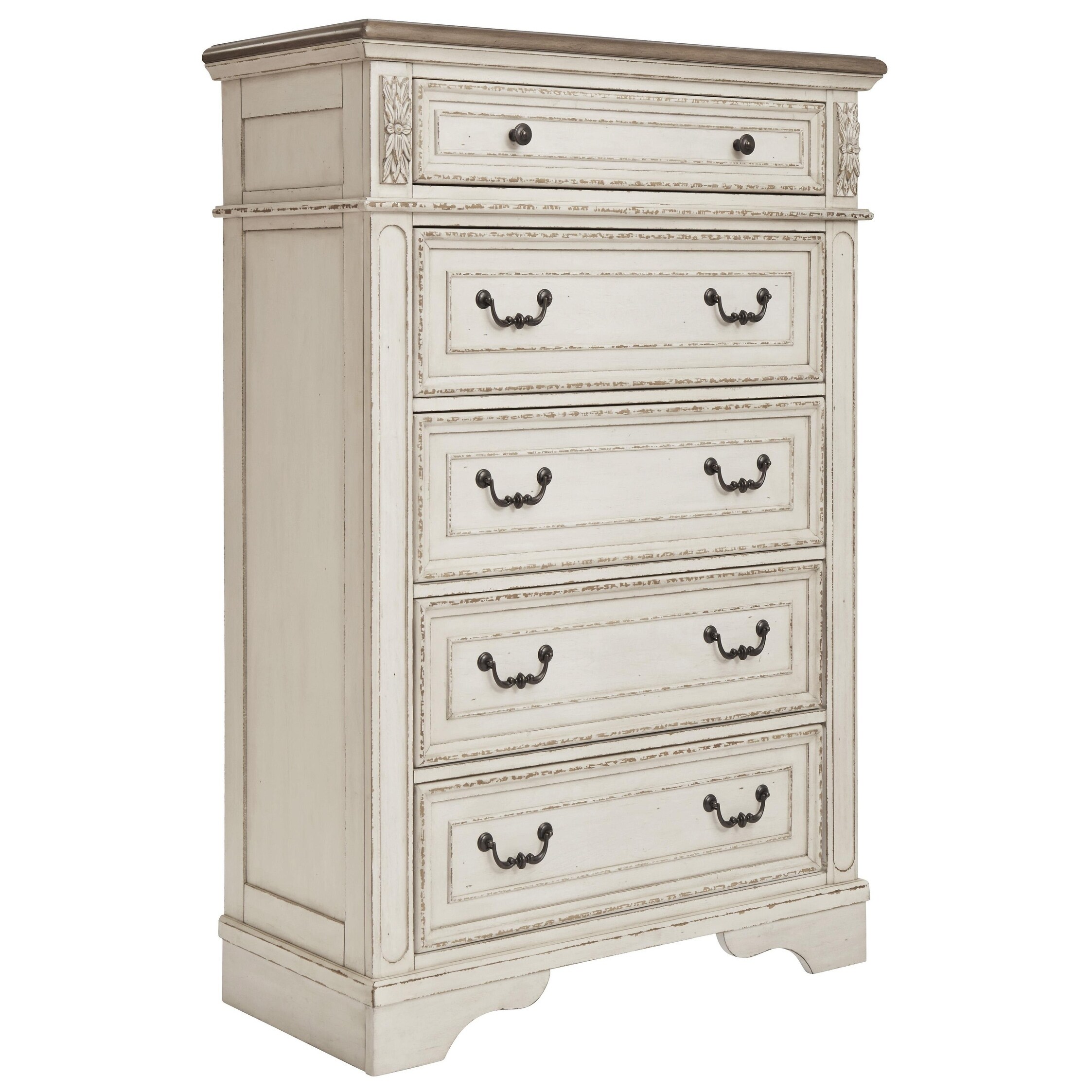 5 Drawer Wooden Chest with Bracket Legs， White - - 30977718 - Mycitystee
