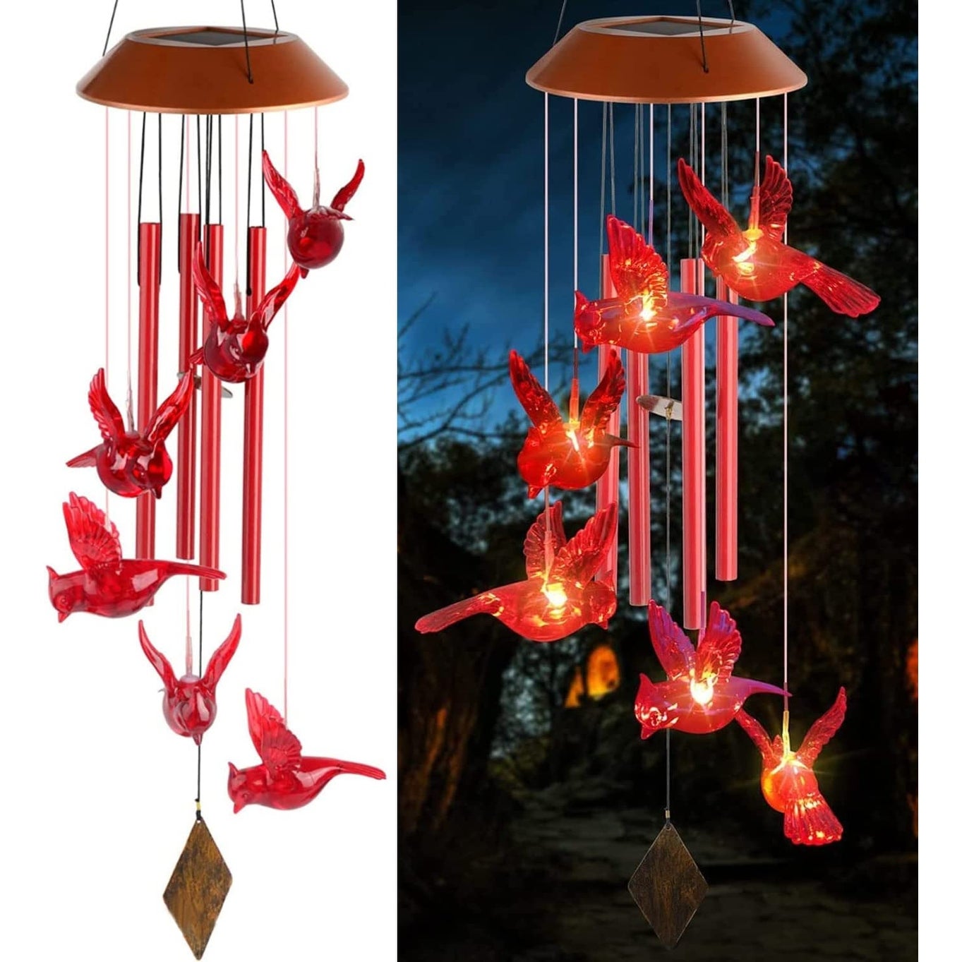 Solar Wind Chime，Wind Chime Red Bird Garden Decor Cardinals Memorial Wind Chimes， Outdoor Wind Chimes Garden Decor - Mycitystee