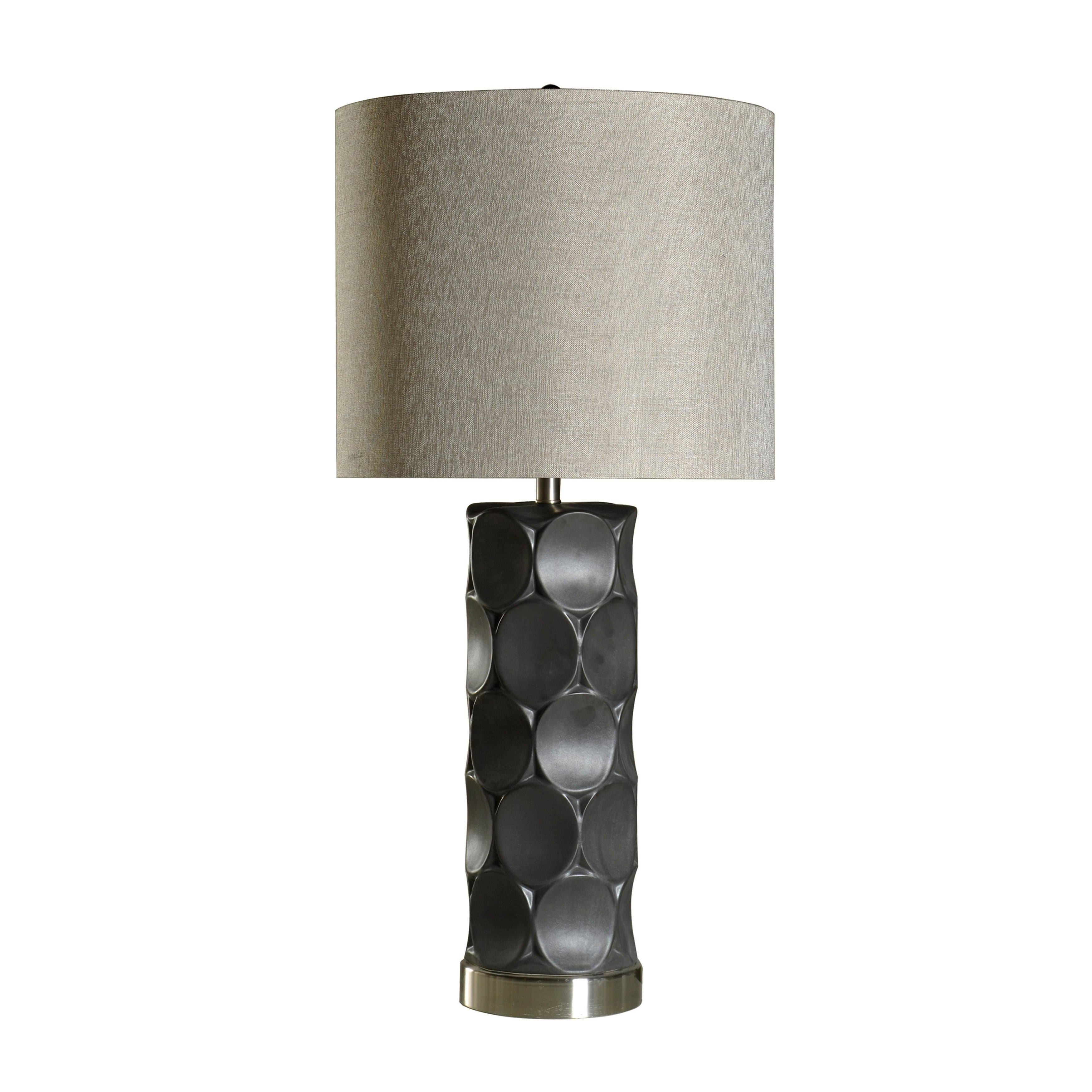 Harp and Finial Rutherford 1-light Charcoal Table Lamp with Metal Base - Grey Hardback Fabric Shade - Mycitystee