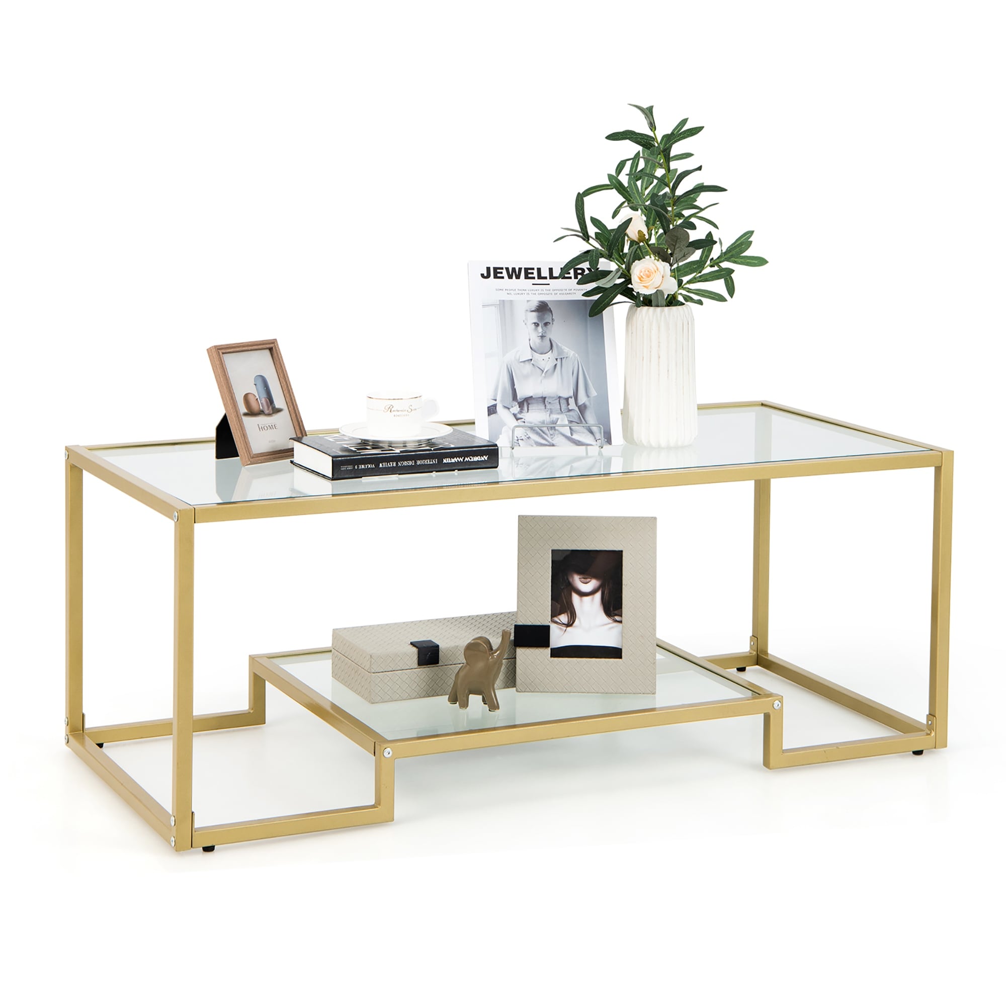 Costway 45'' Coffee Table Rectangular Tempered Glass Accent Table W/ - See Details - Mycitystee