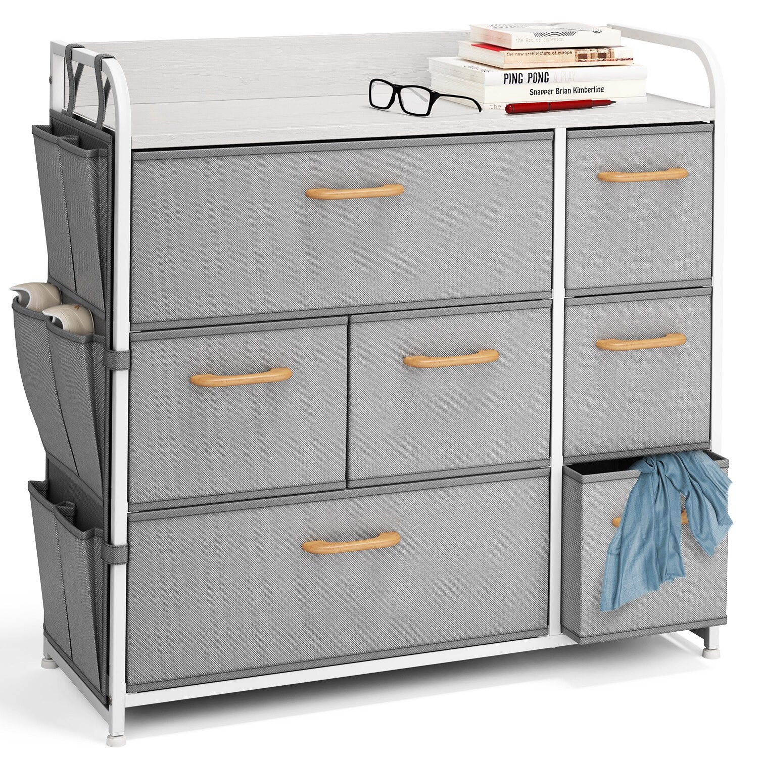 Nestl Dresser Organizer with Drawers - Fabric Furniture Storage for Bedroom， Office， and Playroom with Handles and Textured Wood Top - - 35227157 - Mycitystee
