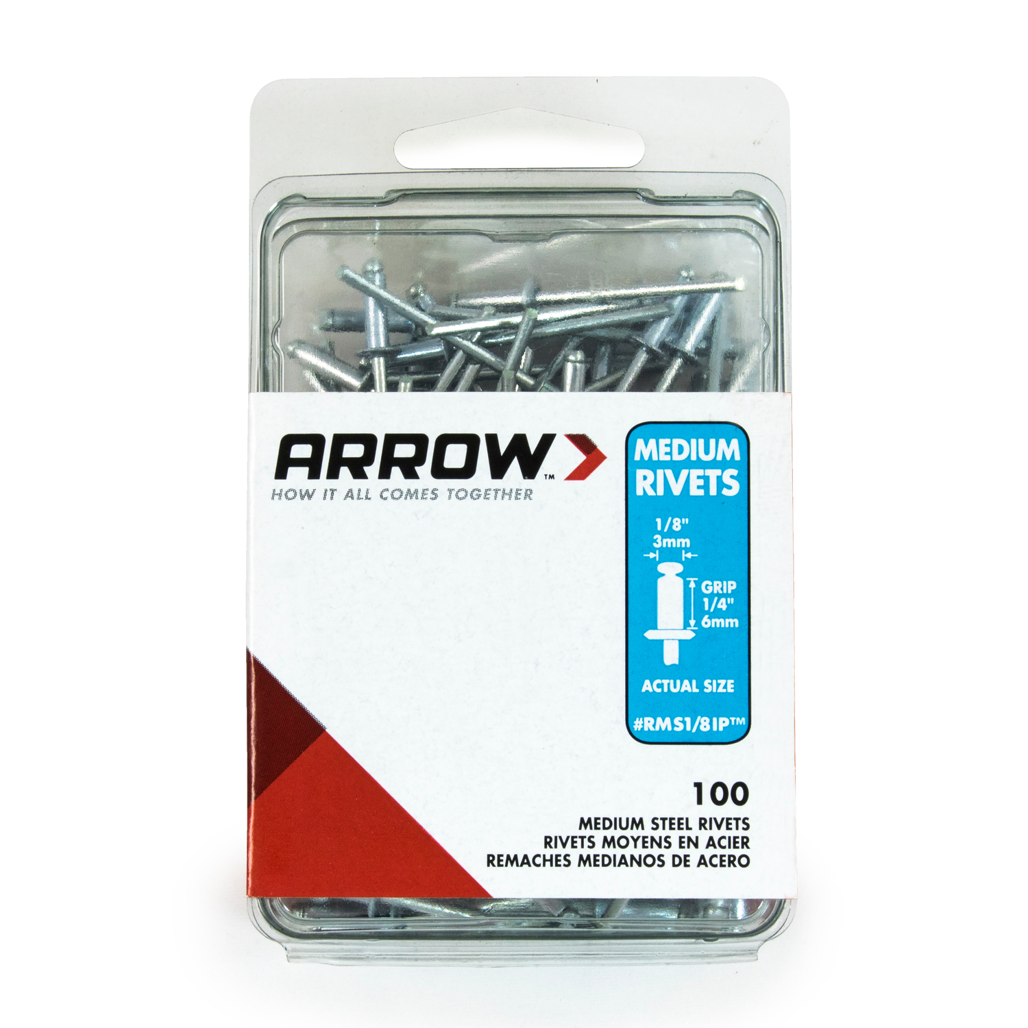 Arrow 1/8 in. D X 1/4 in. Steel Rivets Silver 100 pk - Mycitystee