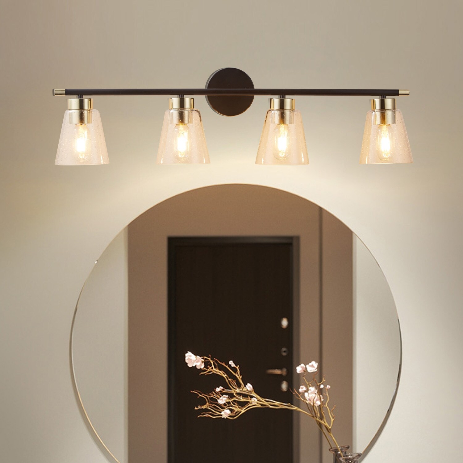 Vintage 3 / 4 Lights Bathroom Vanity Lights Rose Gold with Seeded Glass/ Wall Sconce Lighting - Mycitystee