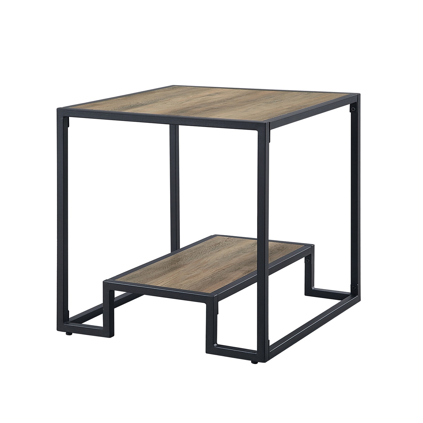 1 Open Shelf Wooden Top End Table with Metal Frame in Rustic Oak and Black - Mycitystee
