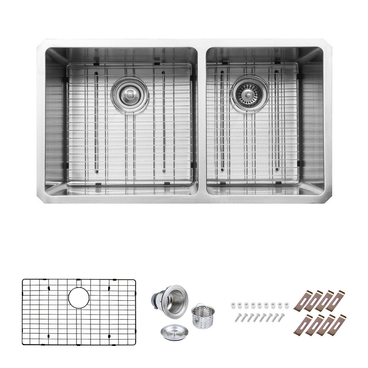 Signature Undermount Stainless Steel 33-Inch 60/40 Reversible Double Bowl Kitchen Sink W/ Grids and Strainer Drains - Mycitystee