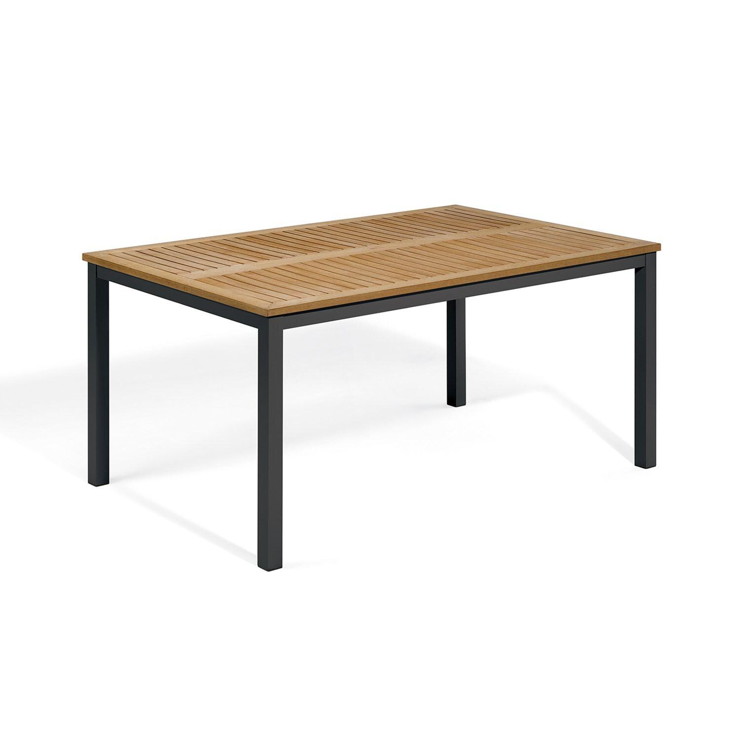 Oxford Garden Travira 63 X 40 Inch Rectangular Carbon Aluminum Dining Table W/ Natural Tekwood Top - Mycitystee