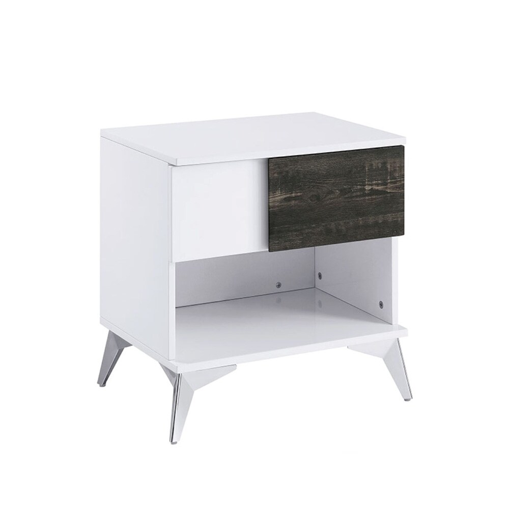 Wooden End Table with a Drawer in White and Distressed Dark Oak - Mycitystee