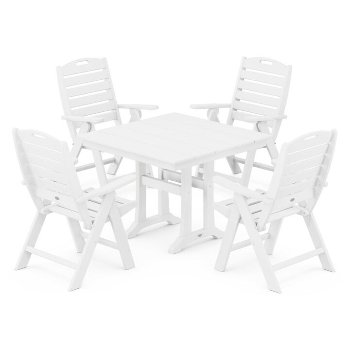 POLYWOOD Nautical Highback 5-Piece Farmhouse Trestle Dining Set in White - Mycitystee