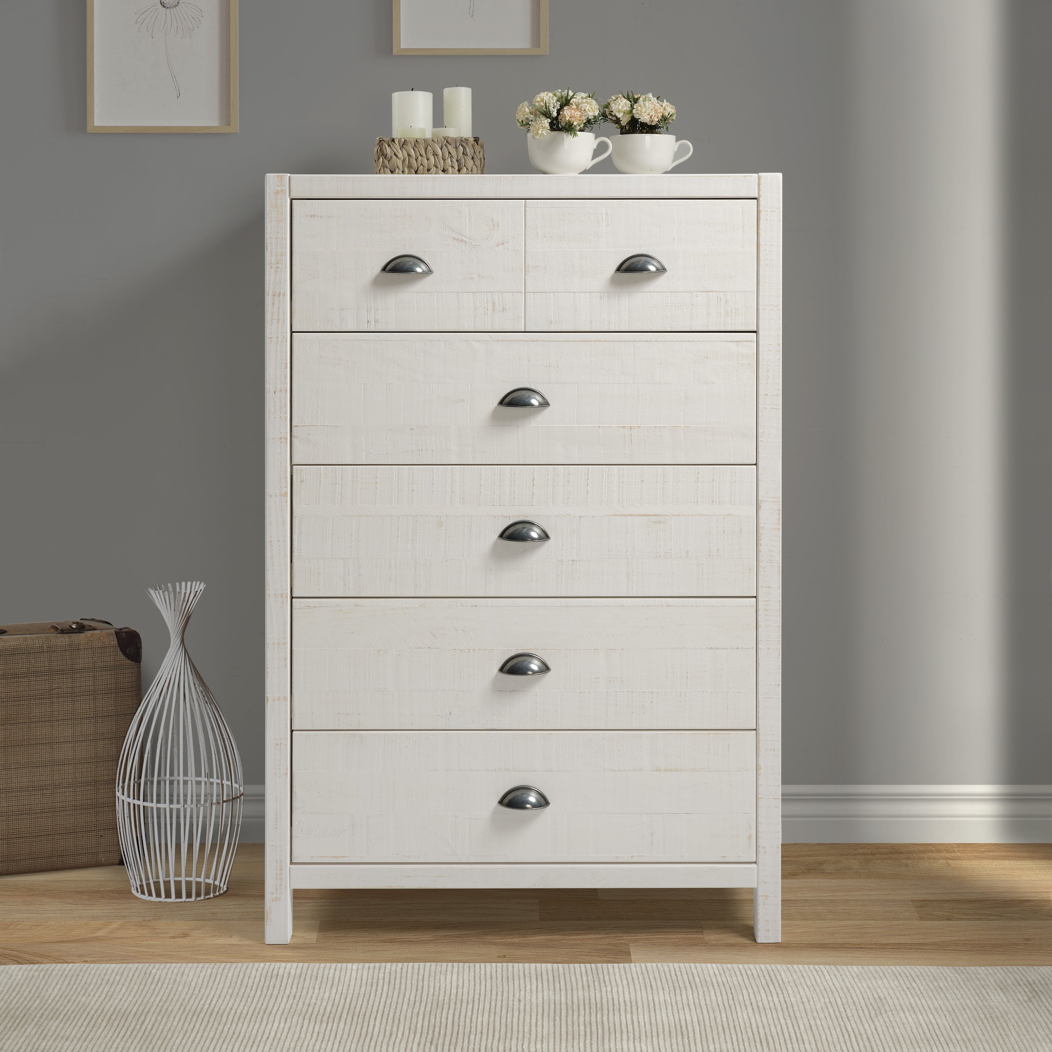 Hampton Five Drawer Chest - Coastal White Finish - - 37217456 - Mycitystee