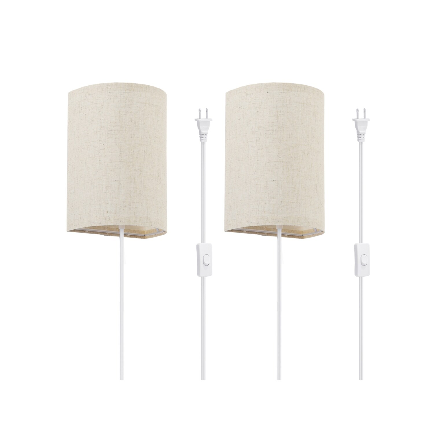 Defong Curved Half Moon Fabric Linen Shade Wall Sconces， Set of 2 - Brown - Mycitystee