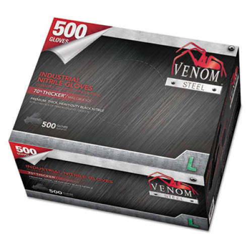 Medline Venom Steel Industrial Nitrile Gloves， Large， Black， 6 mil， 500 Gloves/Box (VEN6543N) - Mycitystee