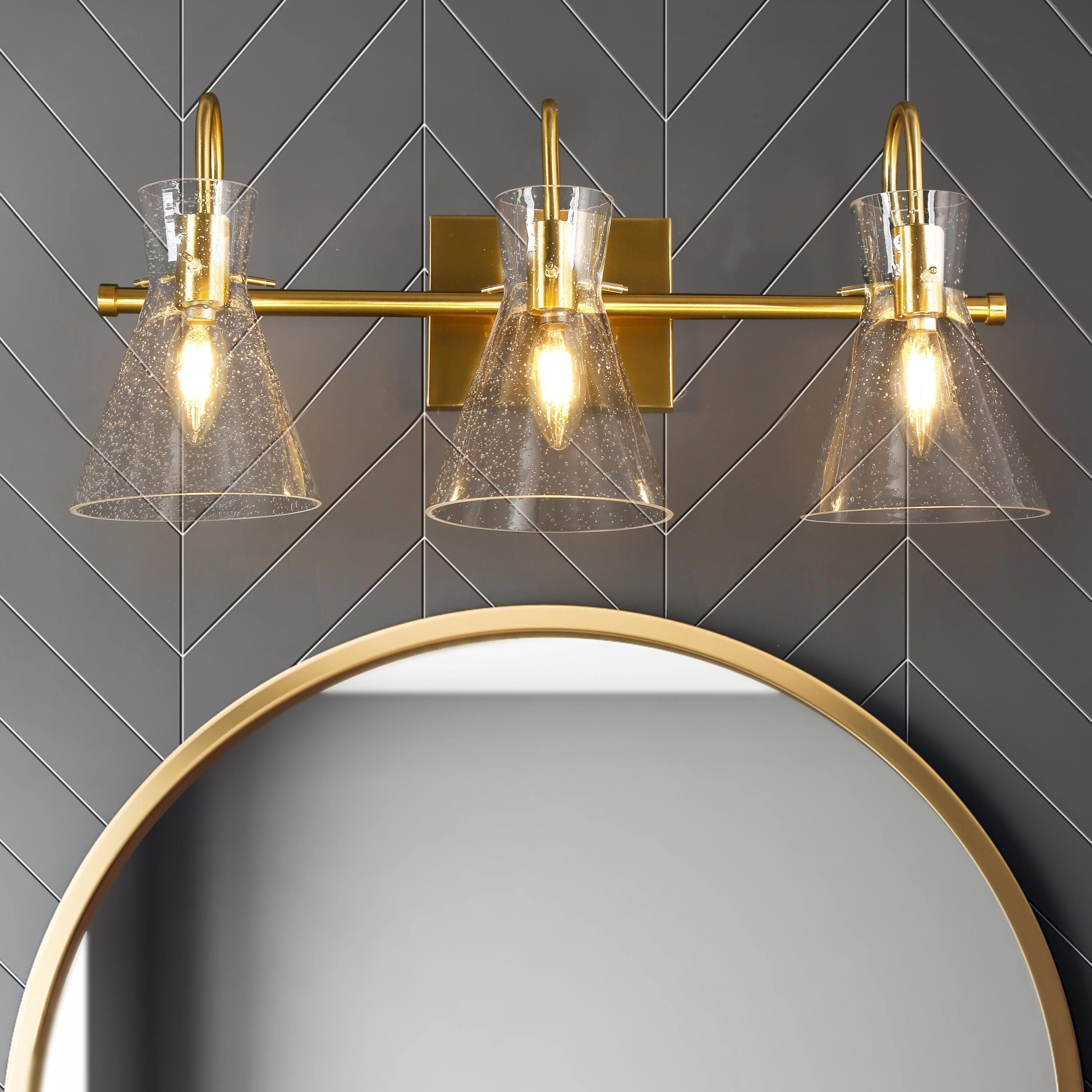 Liniya Modern 22'' Bathroom Vanity Light Brass Gold Wall Sconces Horn Seeded Glass Dimmable - Mycitystee