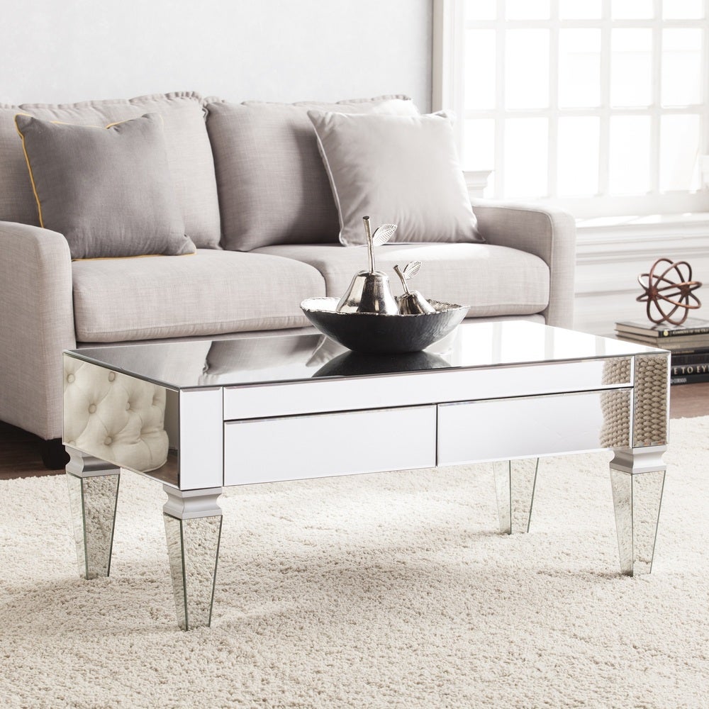 SEI Furniture Olivia Contemporary Mirrored Rectangular Coffee Table - Mycitystee