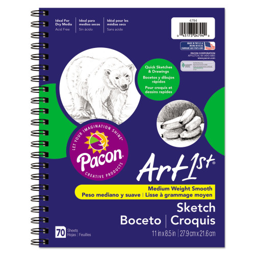 Pacon Art1st Sketch Diary， 60 lb， 11 x 8.5， White， 70 Sheets (4794) - Mycitystee