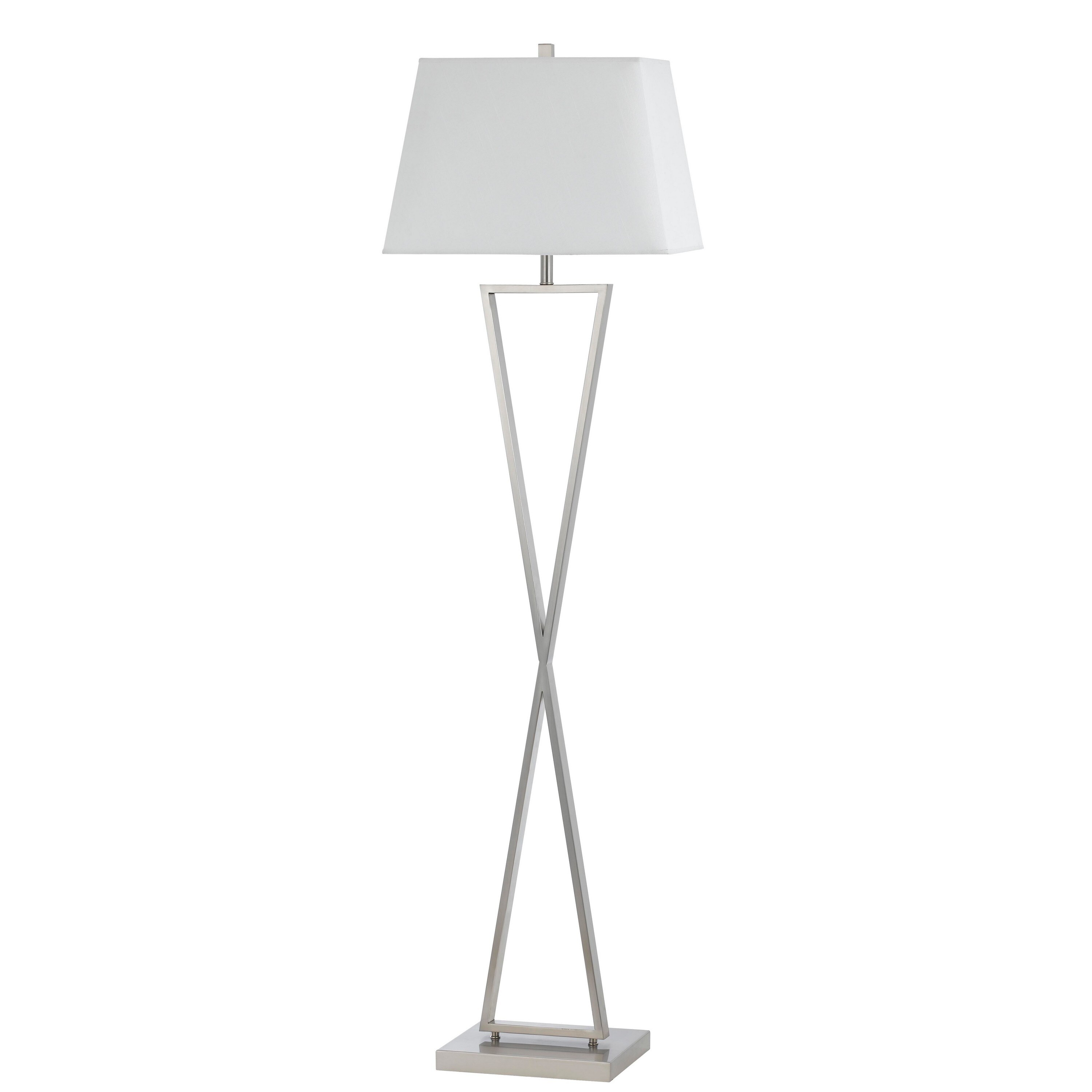X Shaped Metal Body Floor Lamp with Rectangular Tapered Fabric Shade， White - Mycitystee