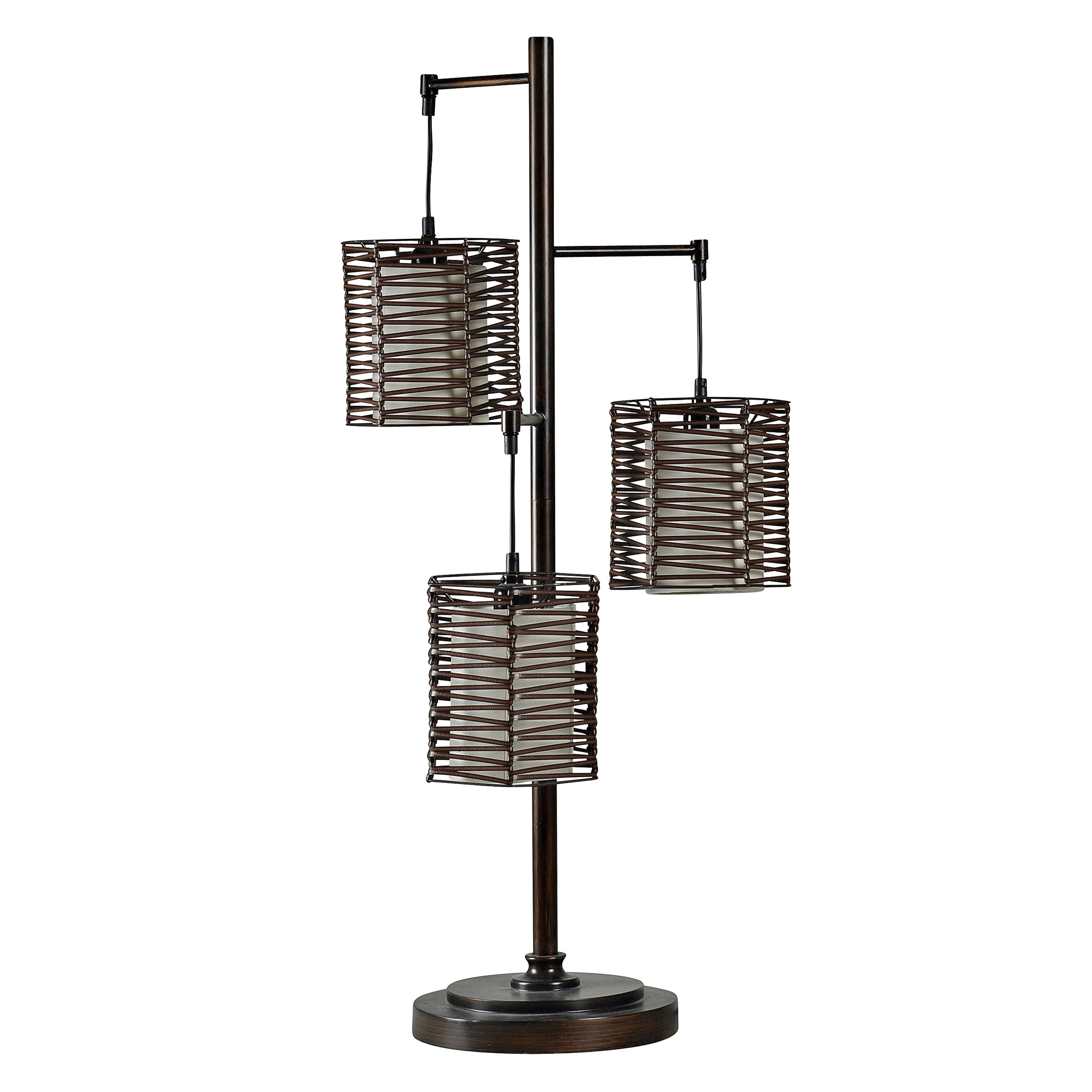 StyleCraft Contemporary Bronze Table Lamp - Brown Rattan Hardback Fabric Shade - Mycitystee