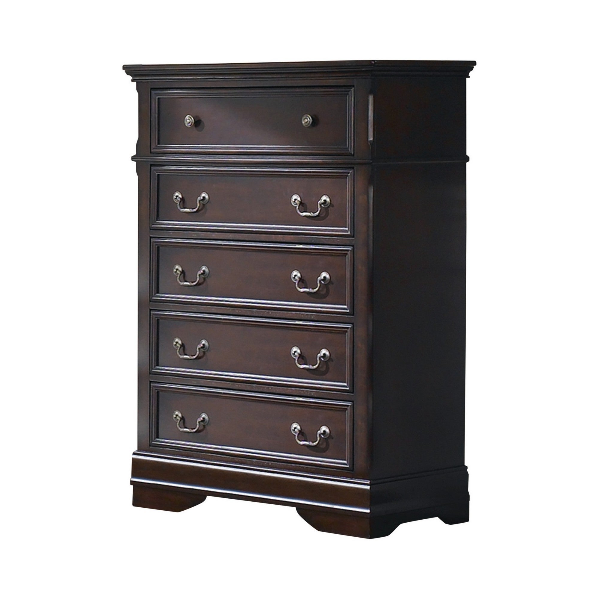 Bee 50 Inch 5 Drawer Tall Dresser Chest， Felt Lined， Cappuccino Brown Wood - - 37962511 - Mycitystee