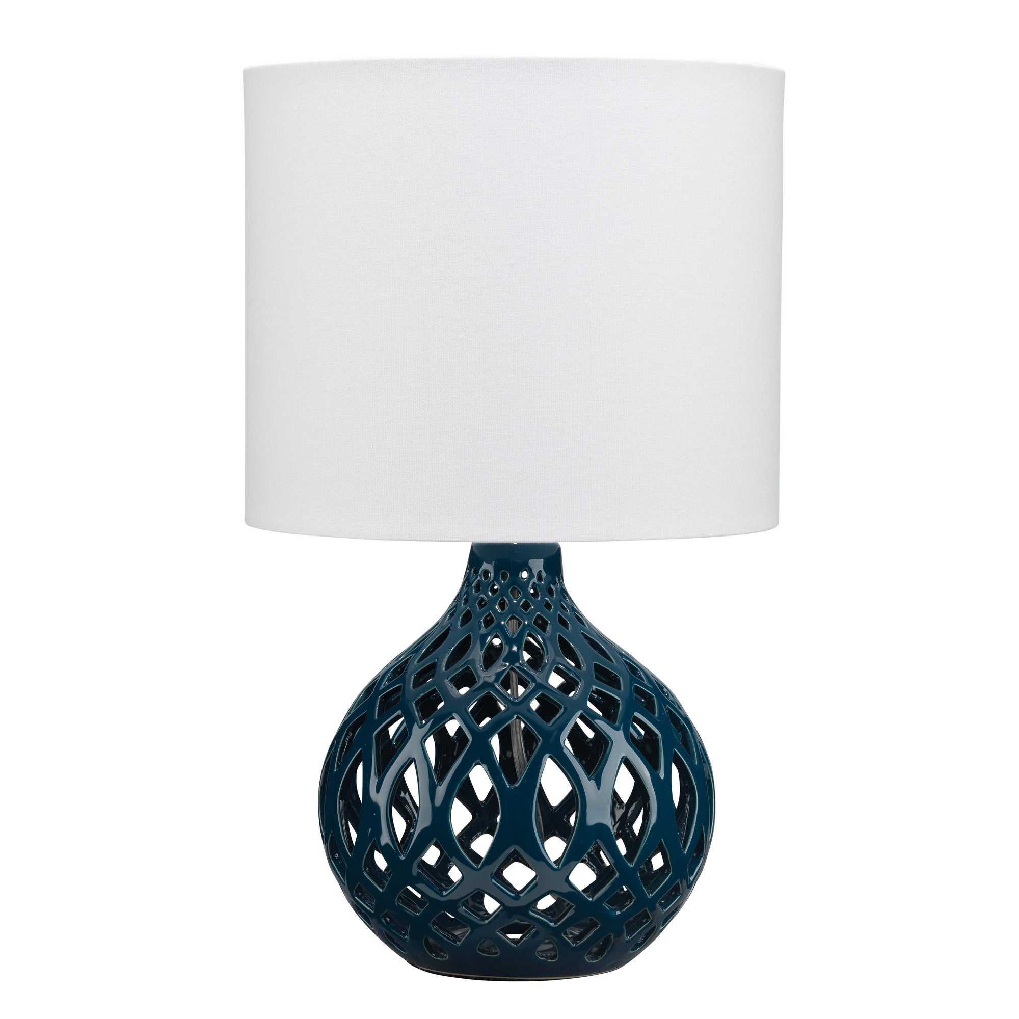 Table Lamp with Ceramic Bellied Body and Fretwork Pattern， Blue - Mycitystee