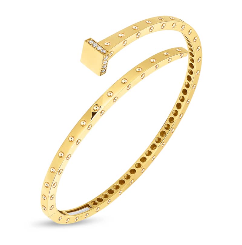 Roberto Coin 18Kt Gold Slim Chiodo Bangle With Diamonds - Mycitystee