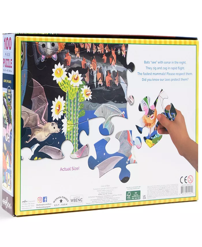 Eeboo Love of Bats Glow in The Dark 100 Piece Jigsaw Puzzle Set， Ages 5 and up - Mycitystee