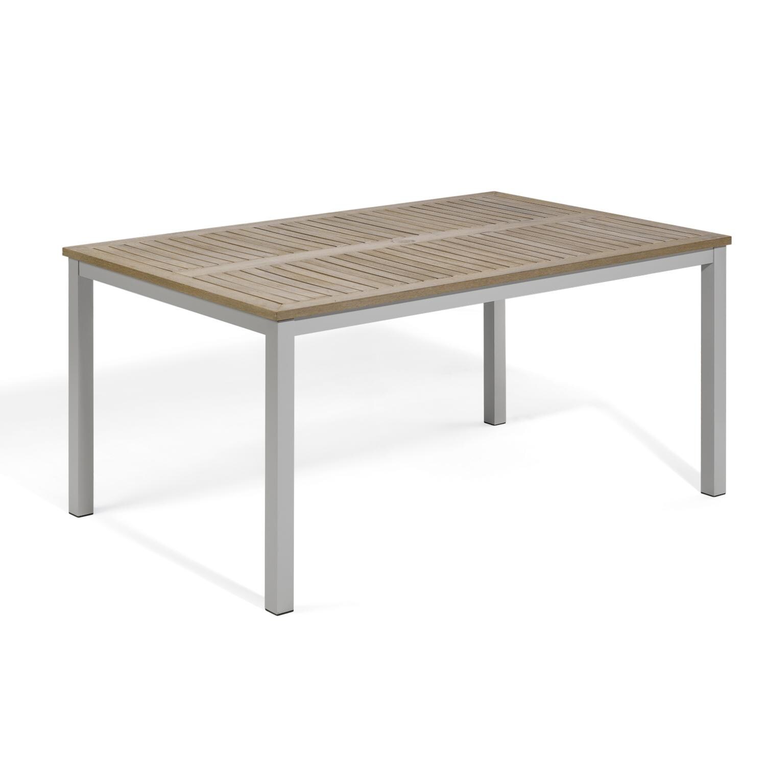 Oxford Garden Travira 63 X 40 Inch Rectangular Flint Aluminum Dining Table W/ Vintage Tekwood Top - Mycitystee