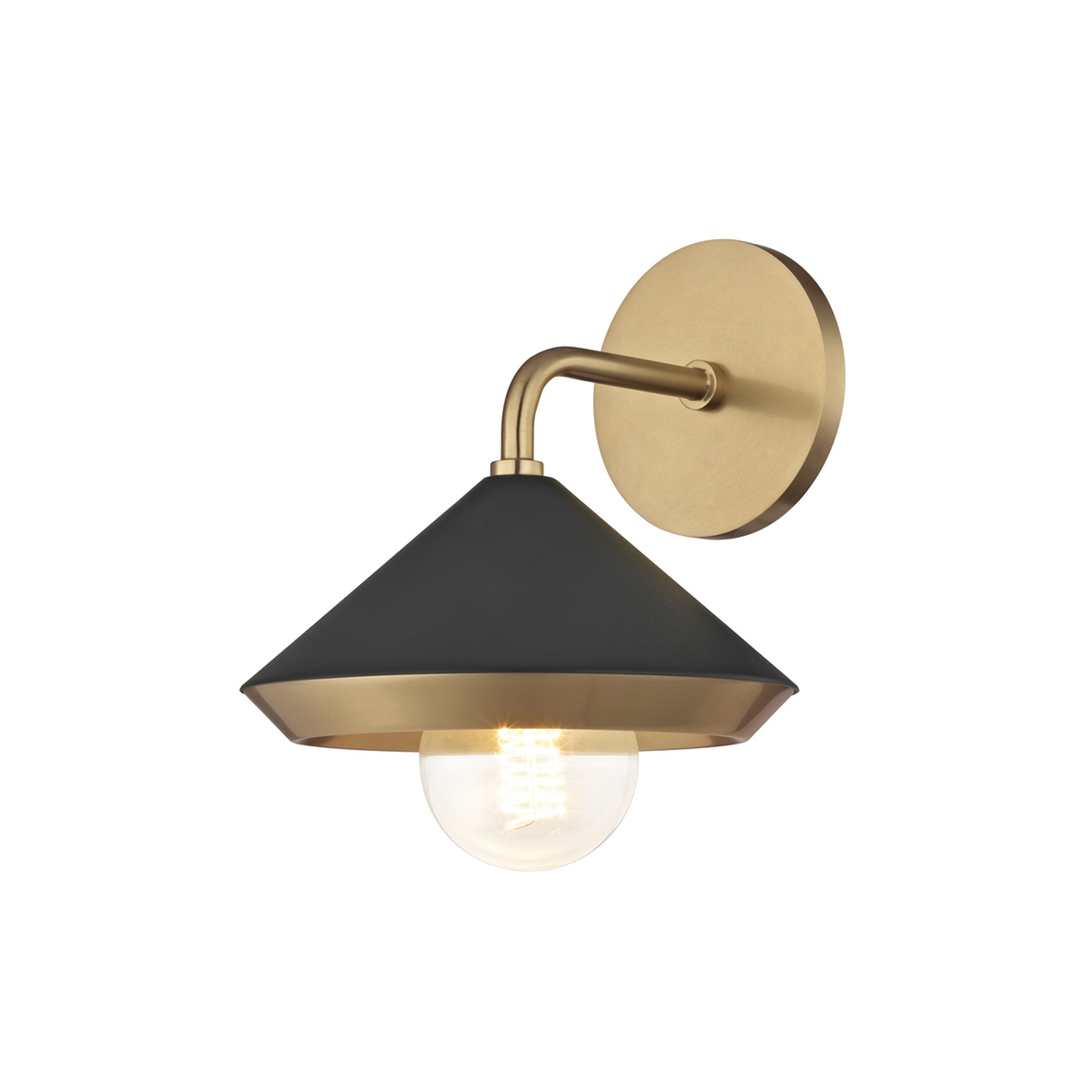 Mitzi by Hudson Valley Marnie 1-light Aged Brass Wall Sconce with Black Shade - Mycitystee