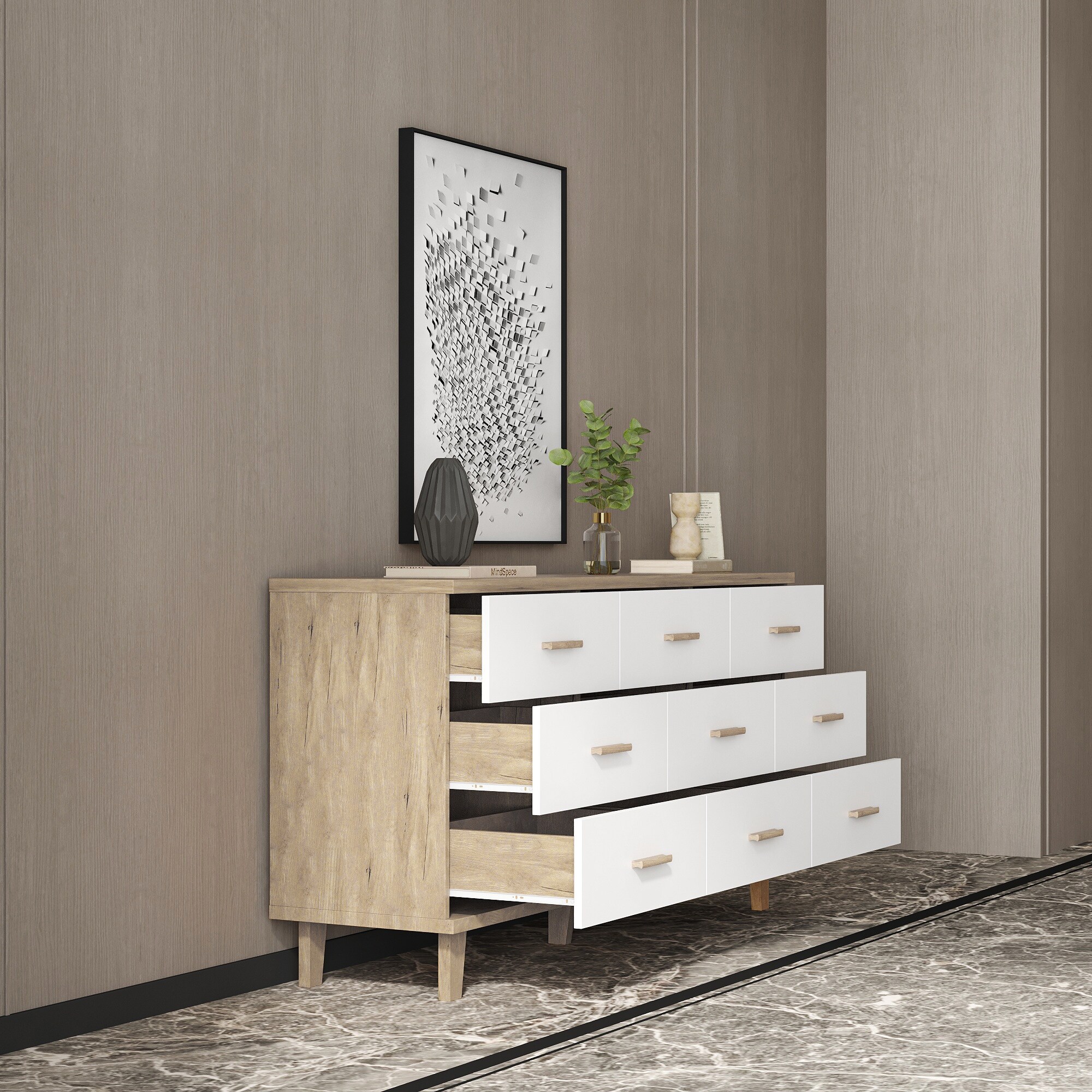 Wood Dresser Chest Accent Cabinet for Living Room Bedroom (9 Drawers) - - 37857294 - Mycitystee