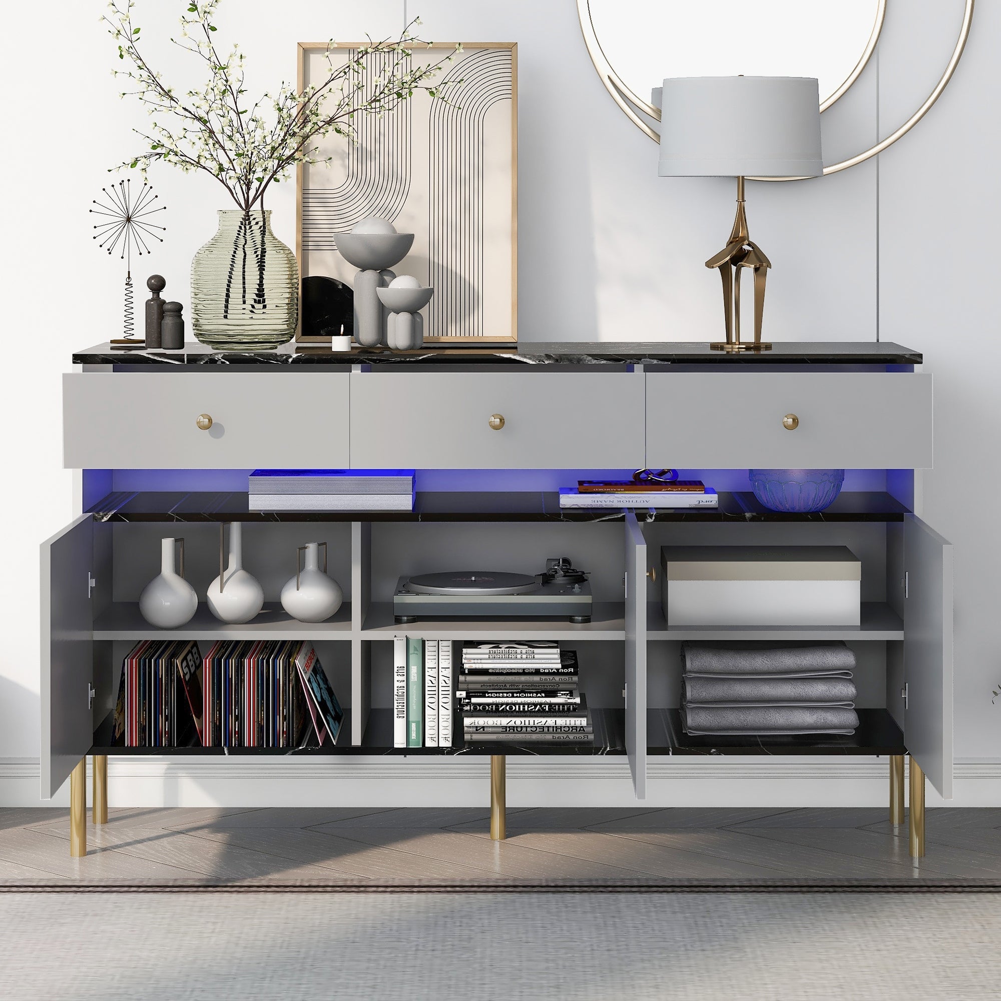 Modern Dresser with LED Lights and Marble Top Panel - - 37074801 - Mycitystee
