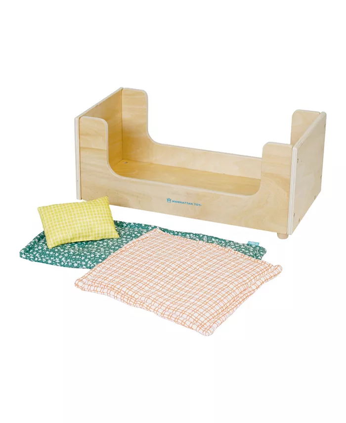 Manhattan Toy Company Night Night Wooden Play Sleigh Bed with Pillow and Blanket for Dolls and Stuffed Animals - Mycitystee