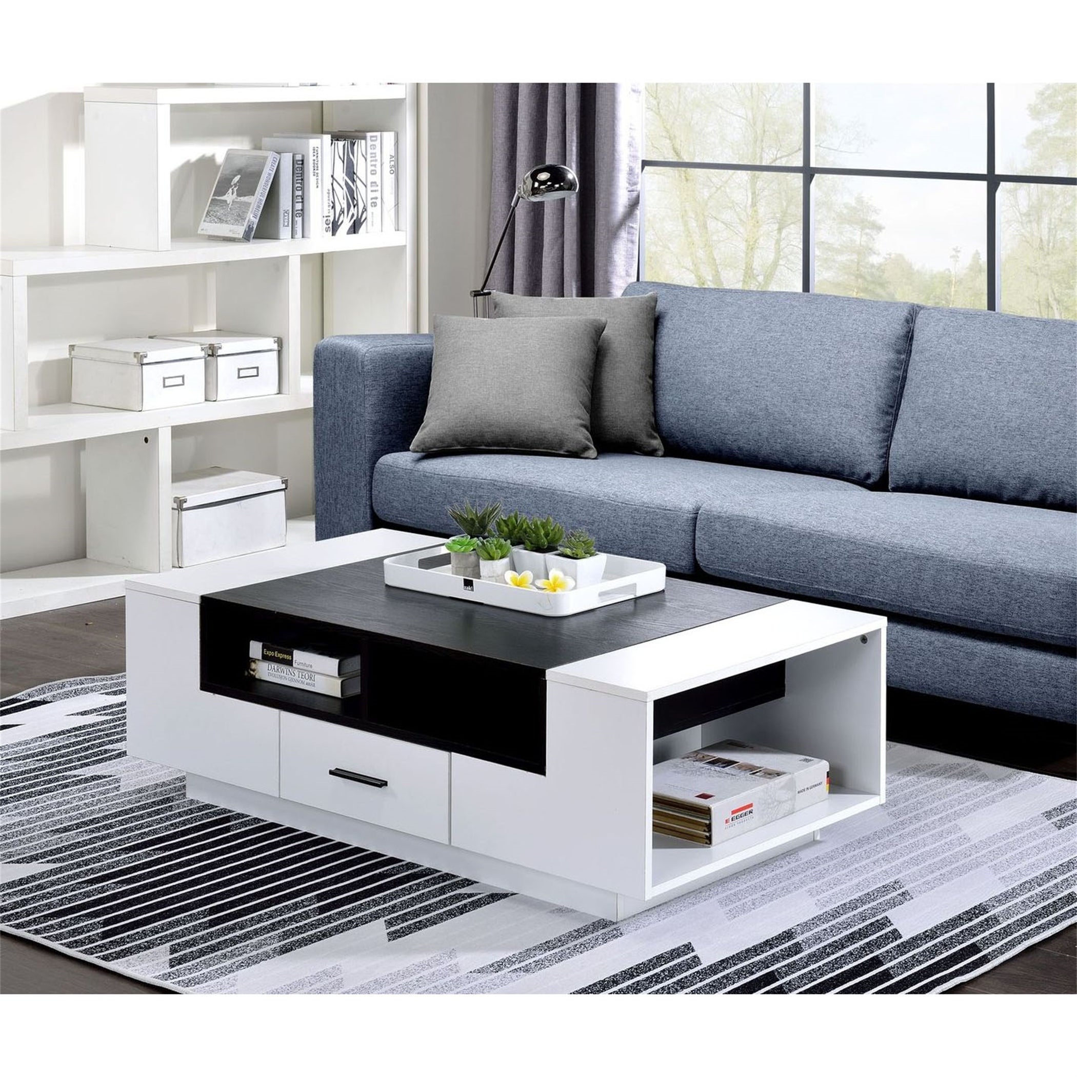 End Table Coffee Table Wooden Table for Living Room， White and Black - Mycitystee