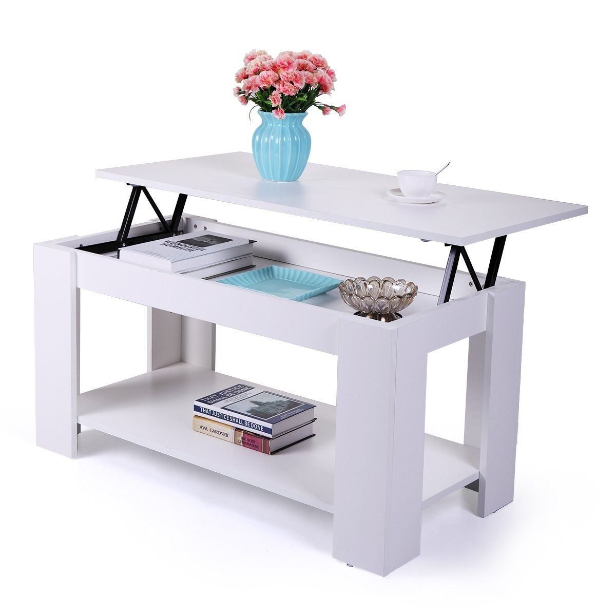 Coffee Table End Table Lift Top Center Table with Hidden Compartment and Open Shelf for Living Room Reception - Mycitystee