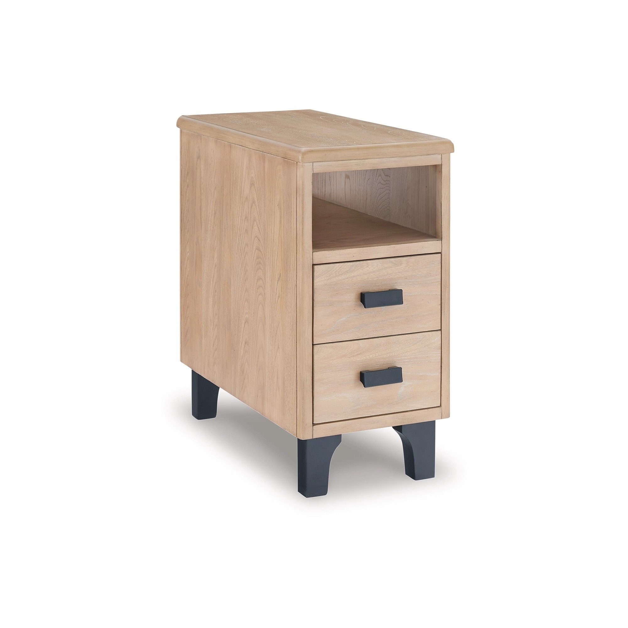24 Inch Side End Table， 2 Gliding Drawers， Natural Brown Tone， Open Shelf - Mycitystee