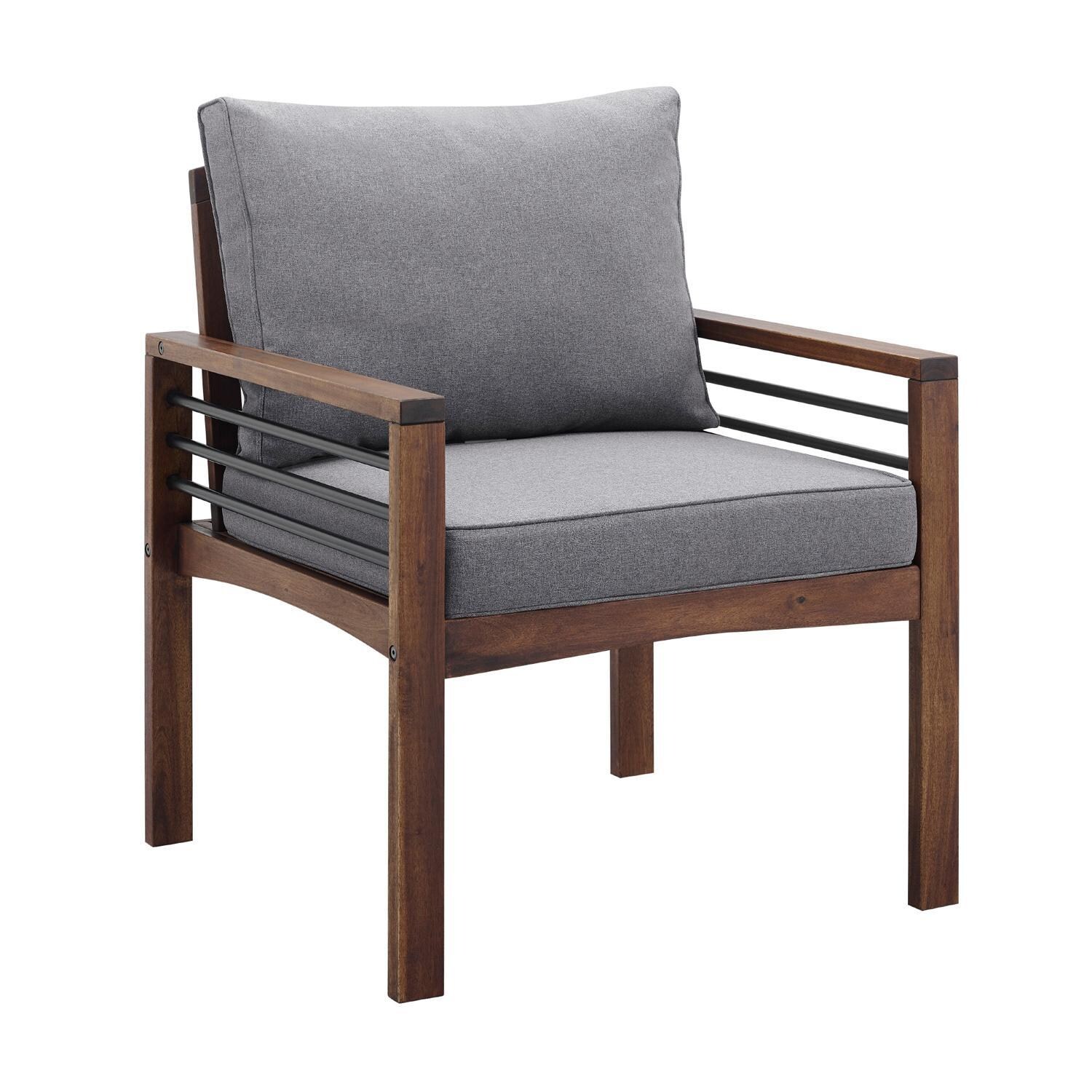 Ultimate Patio Land Bay 2 Piece Acacia and Steel Patio Club Chair Set W/ Gray Cushions - Mycitystee