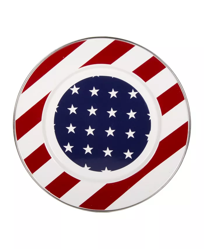 Golden Rabbit Stars Stripes Enamelware Dinner Plates， Set of 4 - Mycitystee