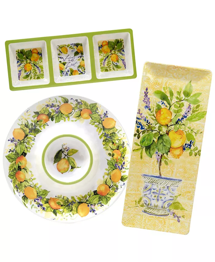 Certified International Certified Lemon Zest 3 Piece Melamine Hostess Set - Mycitystee
