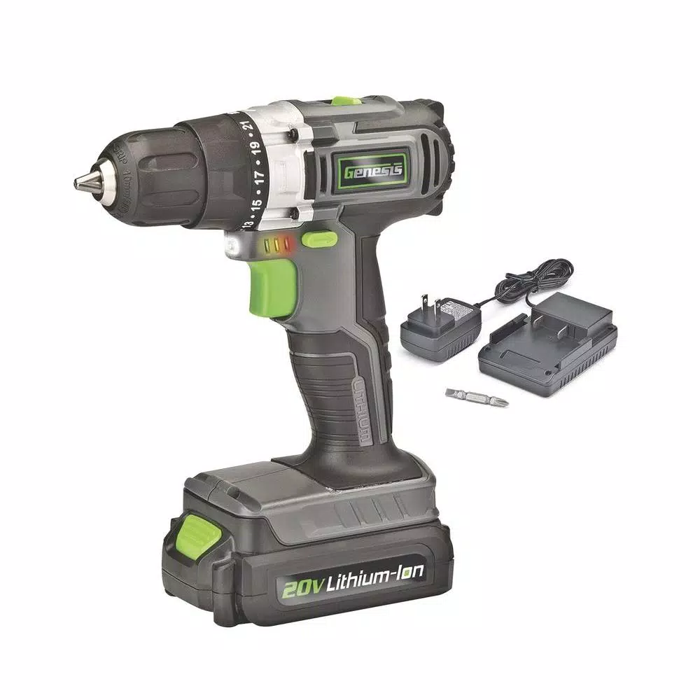Genesis 20-Volt Lithium-ion Cordless Variable Speed Drill Driver with 3/8 in. Chuck， LED Work Light， Charger and Bit and#8211; XDC Depot - Mycitystee