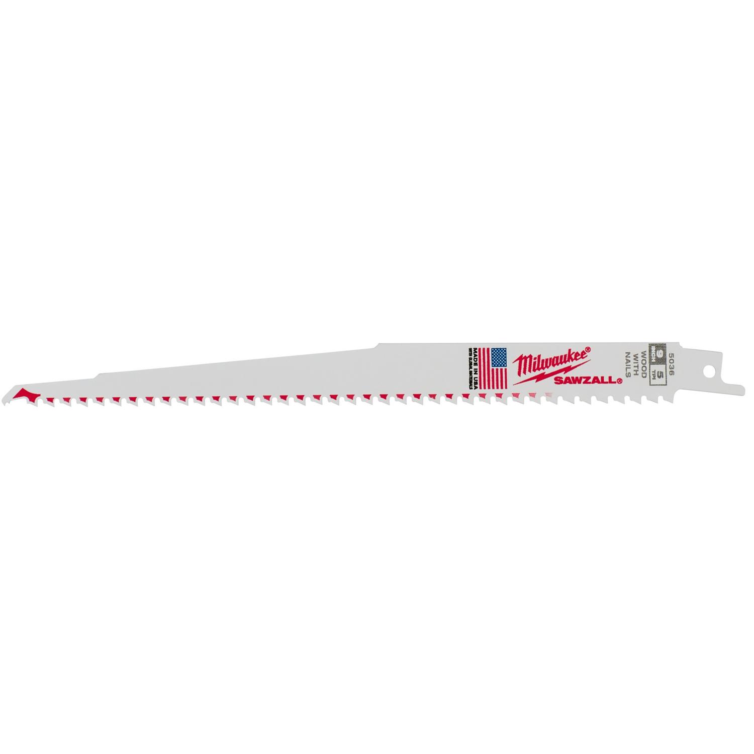 Milwaukee Sawzall 9 in. Bi-Metal Thin Kerf Reciprocating Saw Blade 5 TPI 1 pk - Mycitystee