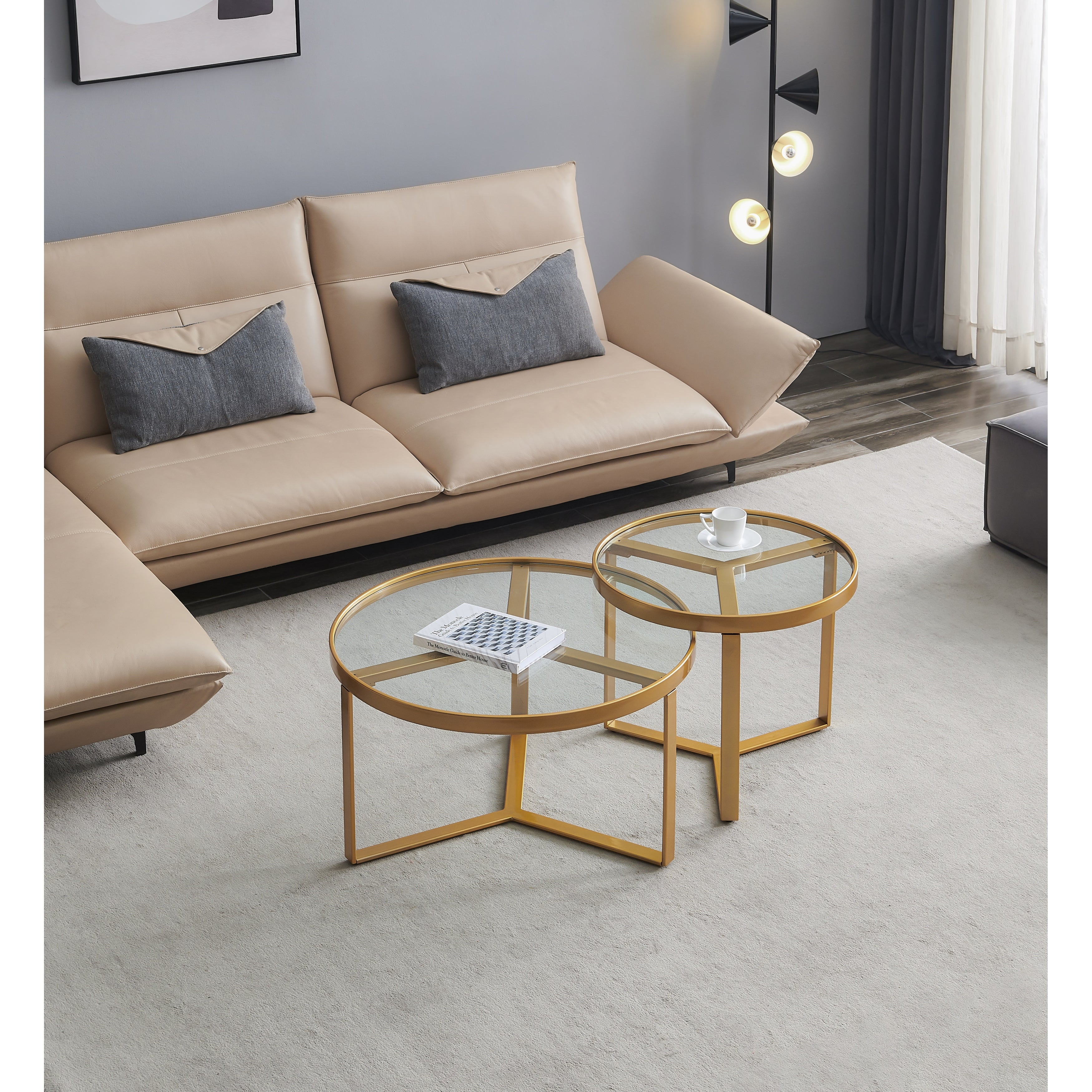 Modern Nesting Coffee Table in Metal Frame with Round Tabletop - Mycitystee