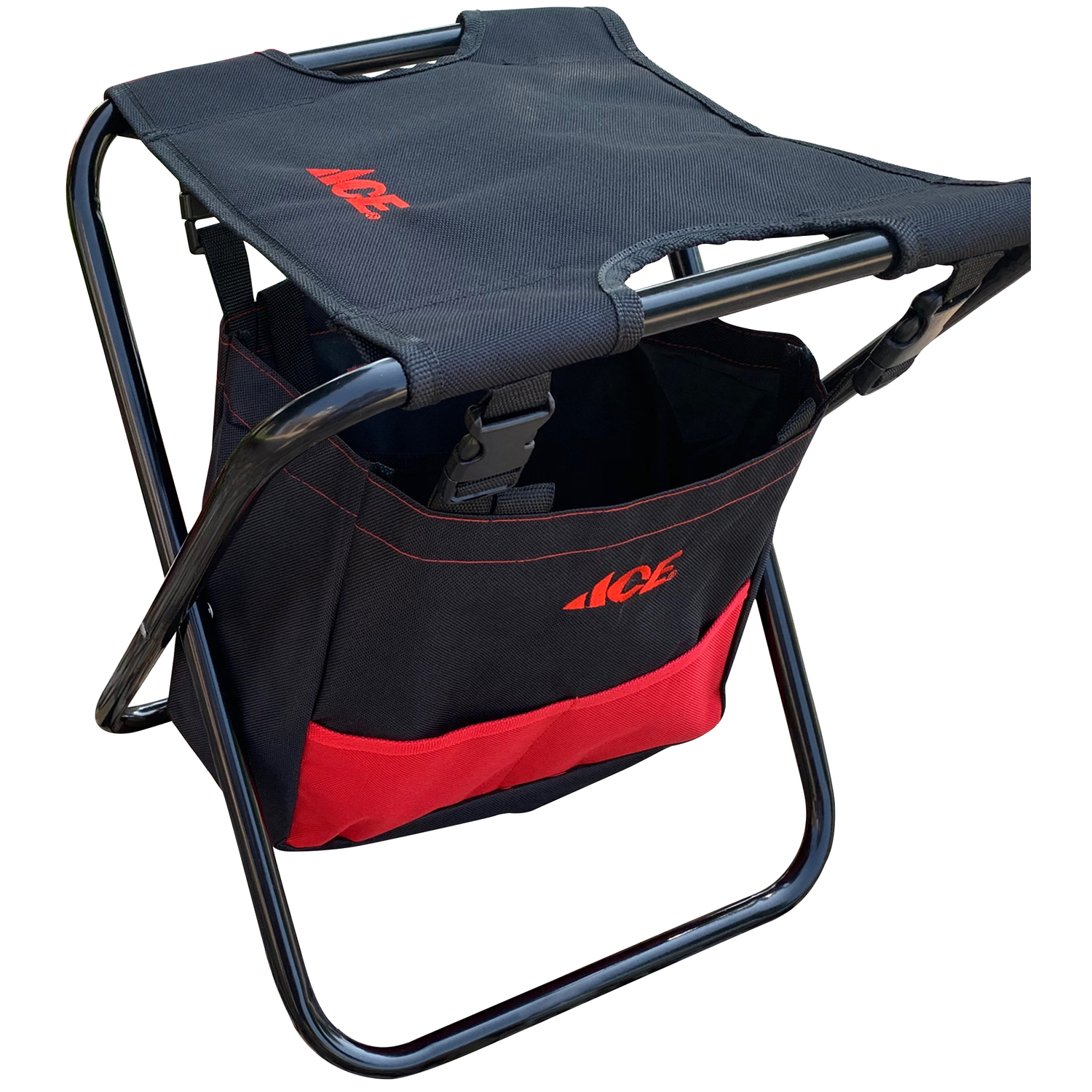 Ace Oxford Fabric Folding Garden Stool Black/Red - Mycitystee