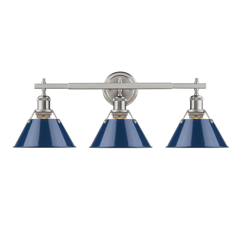 Golden Lighting Orwell PW Pewter Navy Blue Shades Steel 3-light Bath Vanity Fixture - Mycitystee