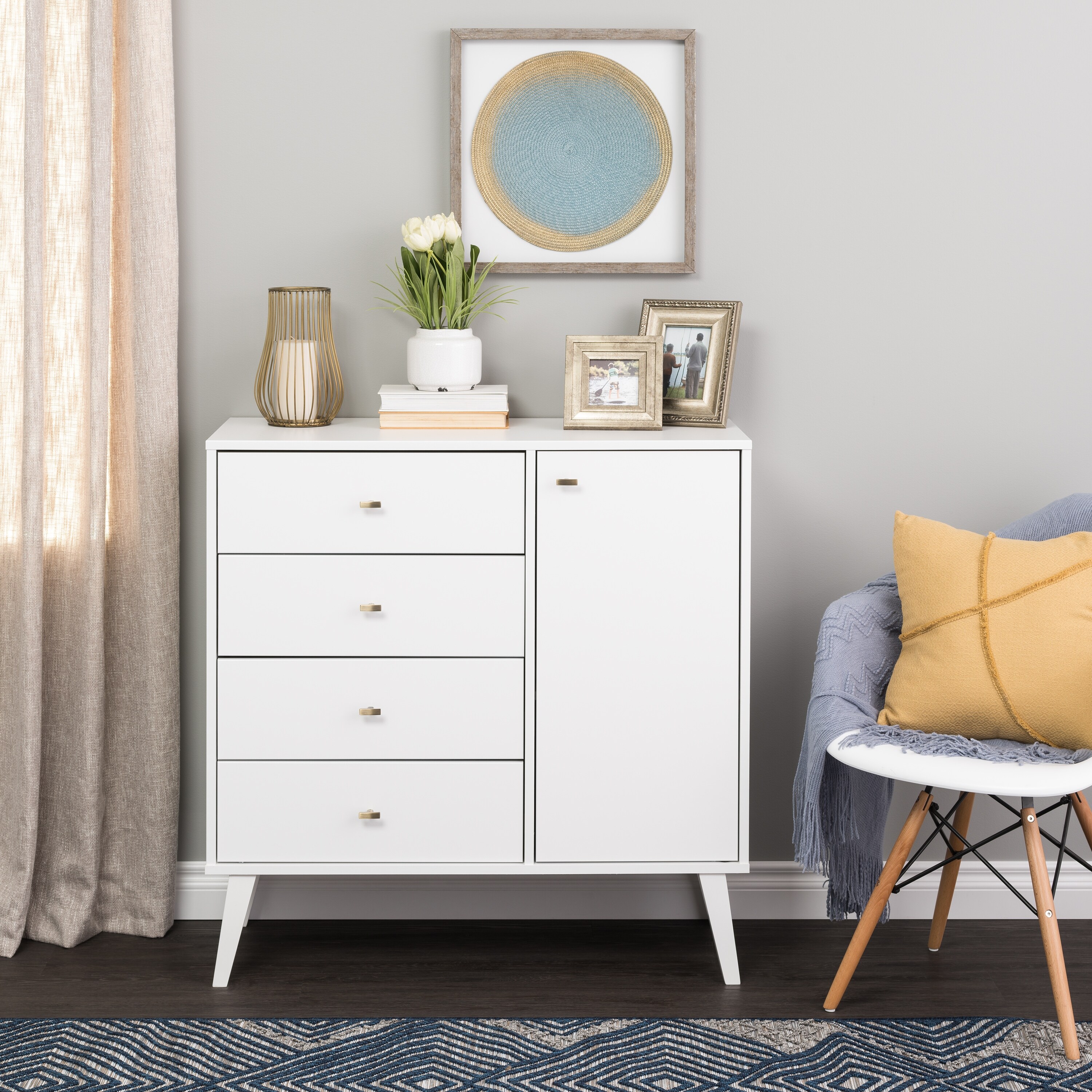 Prepac Milo Mid Century Modern 4-Drawer Chest with Door - - 31696908 - Mycitystee