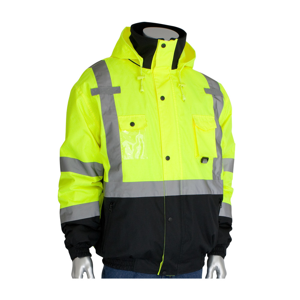 Protective Industrial Products ANSI R3 Premium Plus Bomber Jacket Hi Vis Lime Yellow Small - Mycitystee